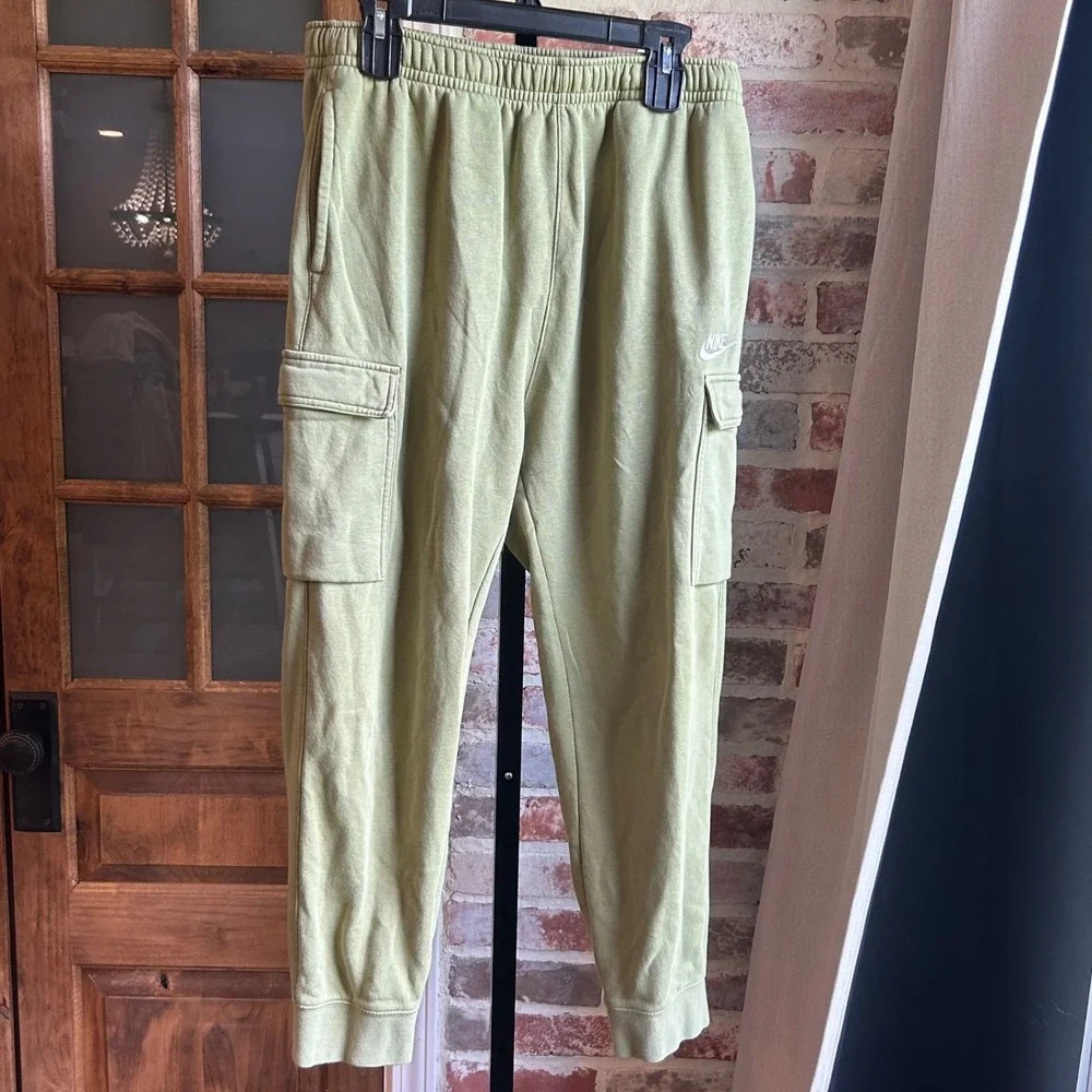 Nike Cargo Sweatpants Mens Olive Green Fleece Tapered Joggers Lounge Large